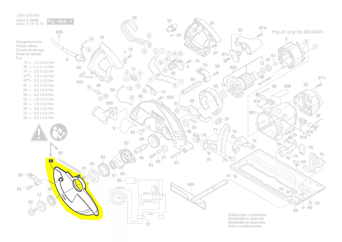 capot protection pendulaire scie circulaire réf. 1 600 A00 XZ2 Bosch